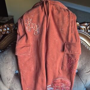 Embroidered Orange Sweatpants